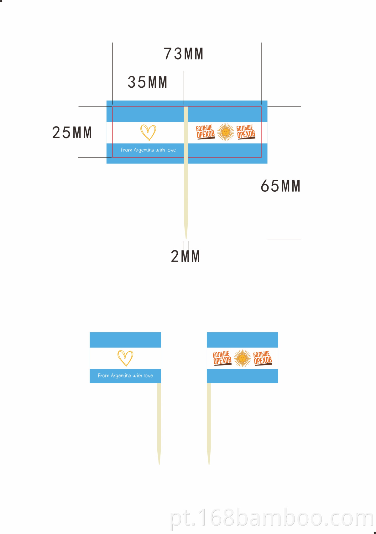 65 mm toothpicks flag